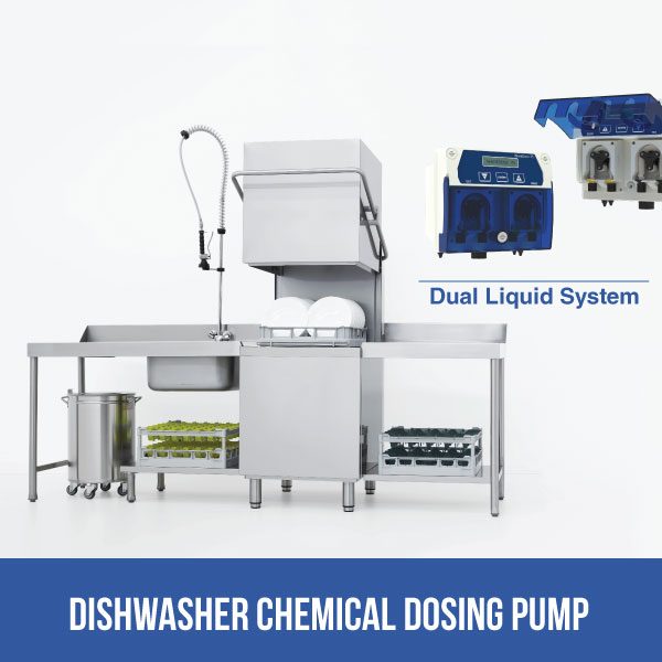 Dishwasher chemical dosing pump in kitchen