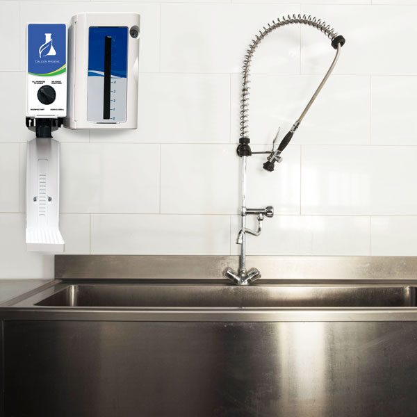 Drip tRay dispenser and secure chemical locker in commercial kitchen